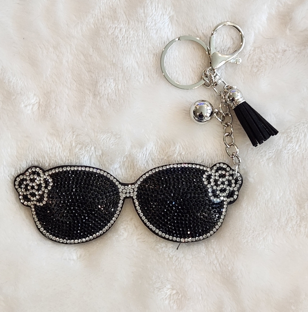 Elegant Black and Silver Sunglasses Keychain Bag Charm